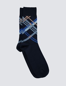 Men's Navy & Blue Contrast Check Cotton Rich Socks