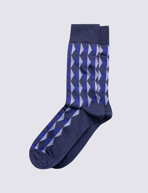 Strümpfe – Anzugsocken – blau geometrisches Muster