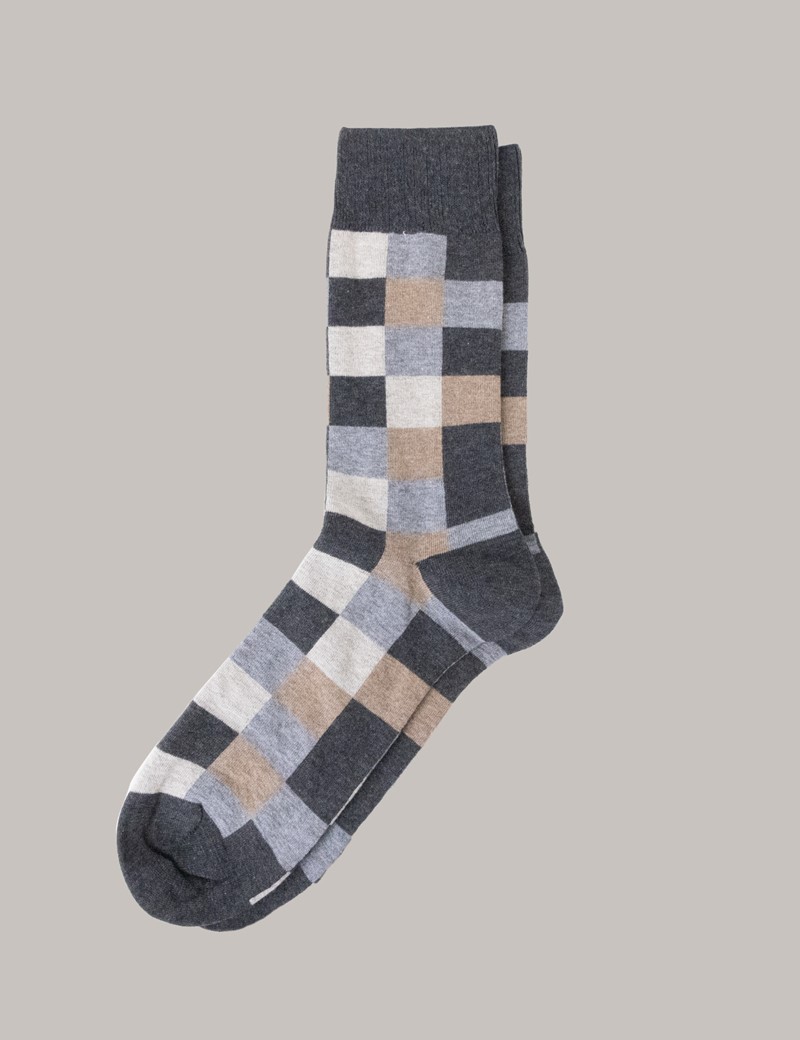 Men's Charcoal Check Cotton Socks