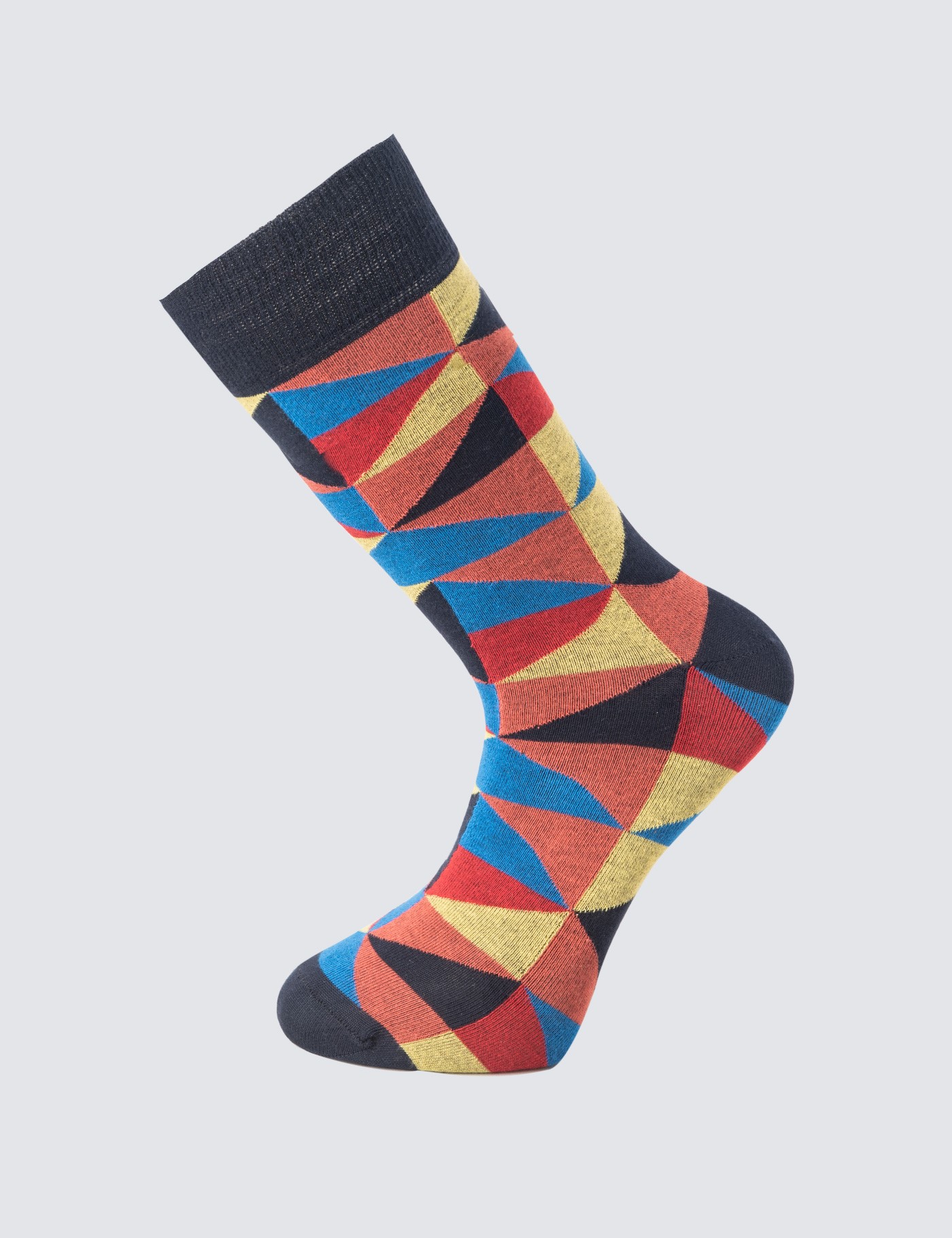 Men's Blue & Yellow Multi Triangles Cotton Rich Socks | Hawes and Curtis
