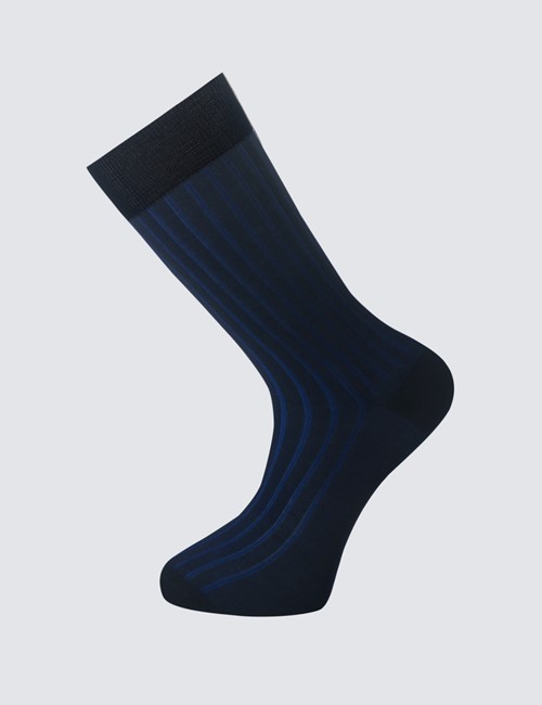 Men's Dark Blue Plain Ribbed Cotton Rich Socks