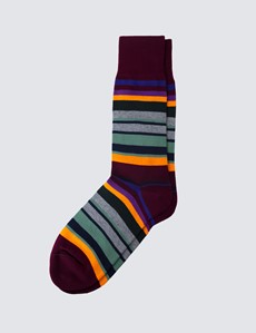 Brown Multi Stripe Print Cotton Socks | Hawes & Curtis