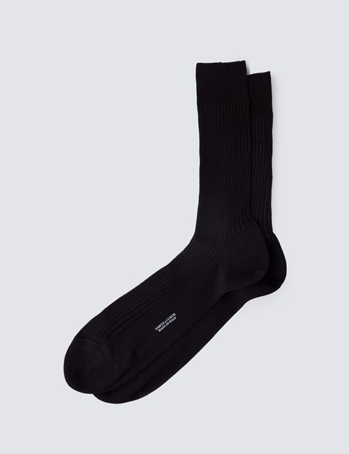 Men's Black Plain Ribbed Cotton Socks