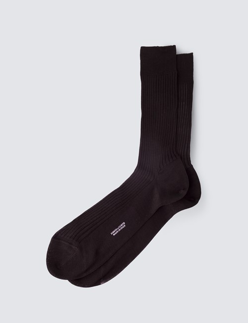 Men's Brown Plain Ribbed Cotton Socks