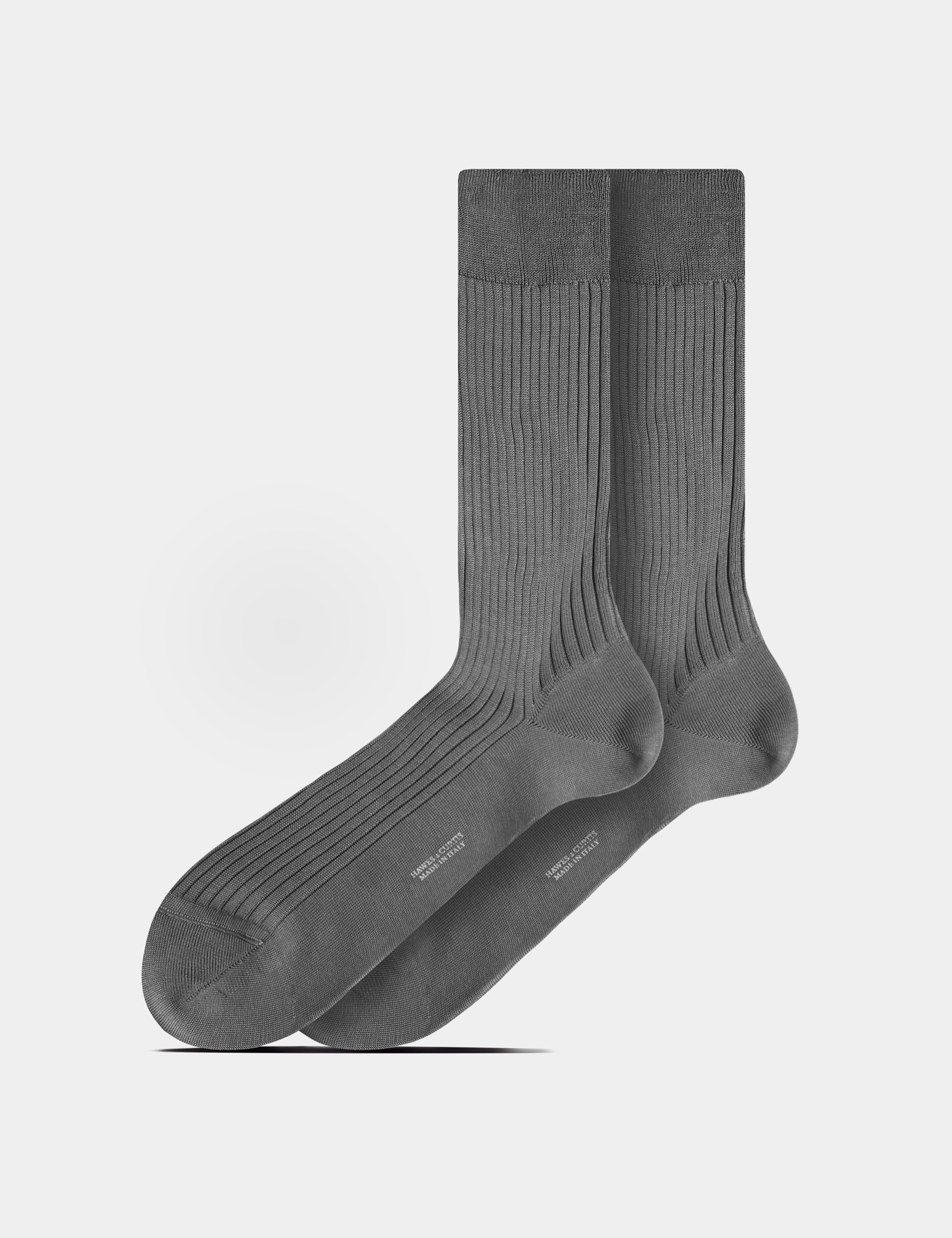 Hawes & Curtis Grey Plain Ribbed Cotton Socks Size: Medium