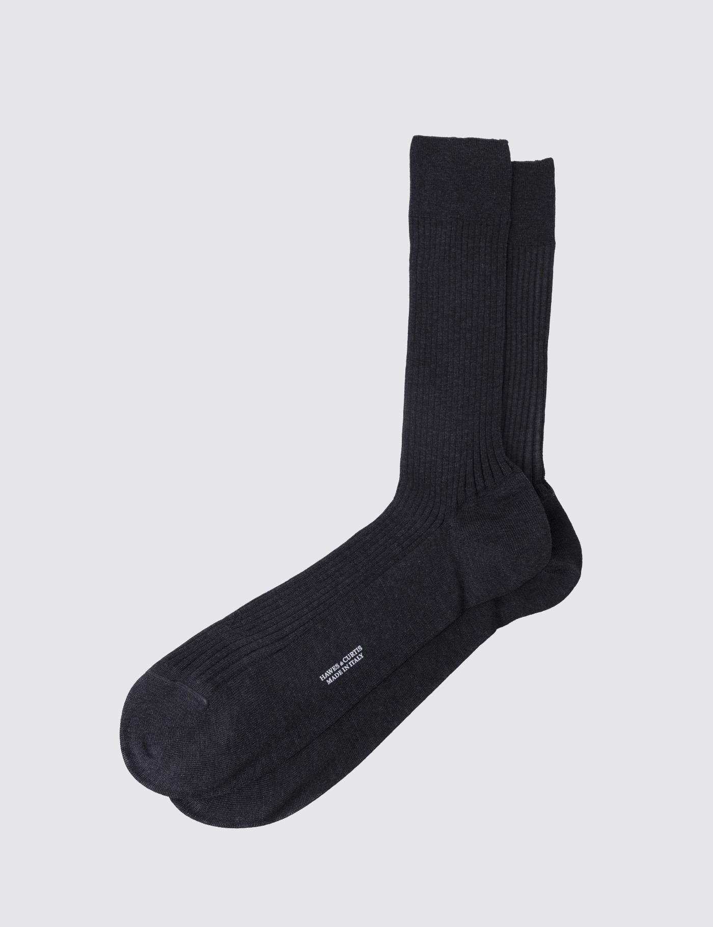 Men's Charcoal Plain Ribbed Cotton Socks | Hawes & Curtis