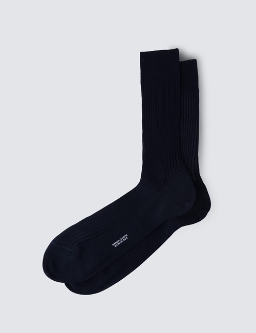 Men's Navy Plain Ribbed Cotton Socks