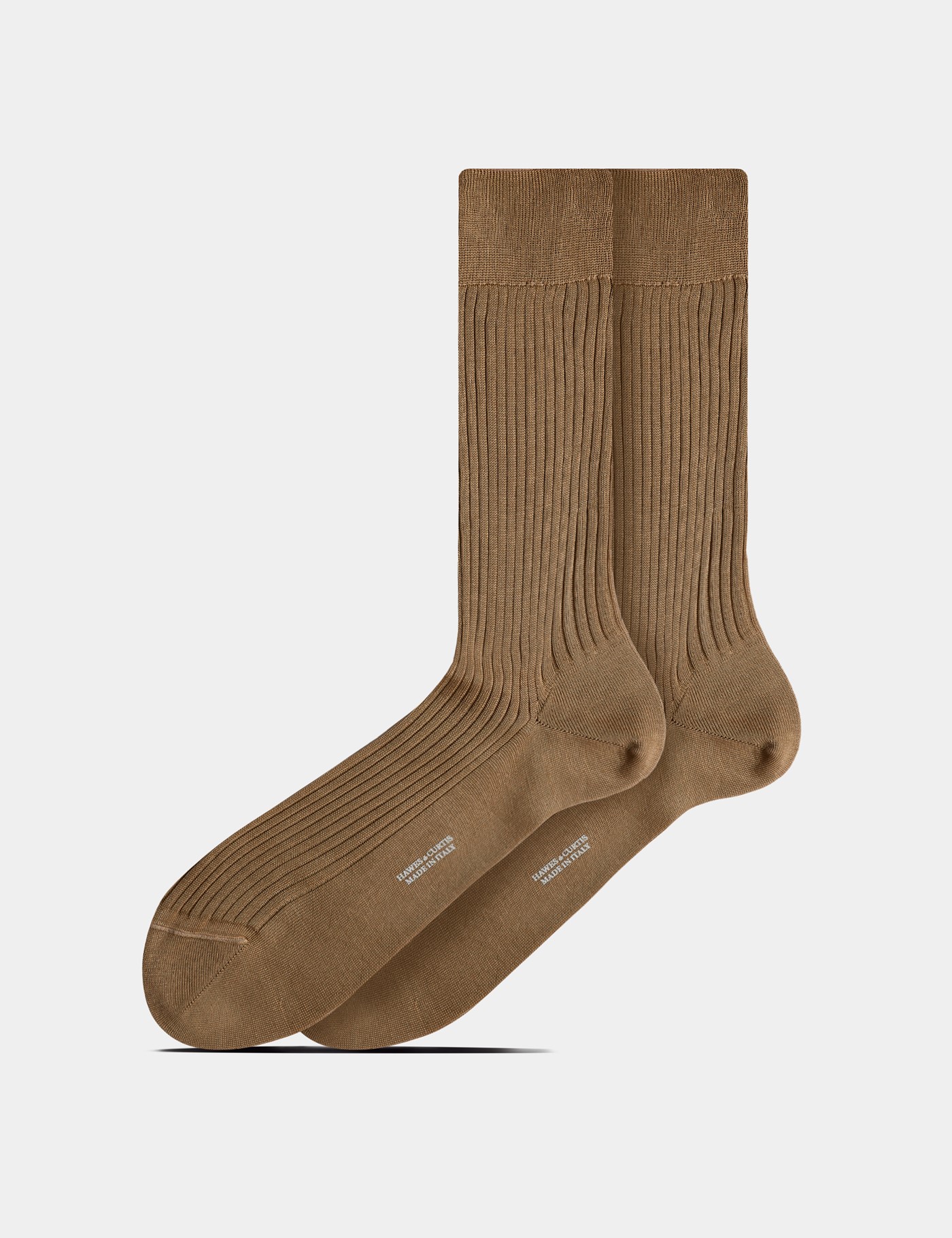 Hawes & Curtis Beige Ribbed Cotton Socks Size: Medium