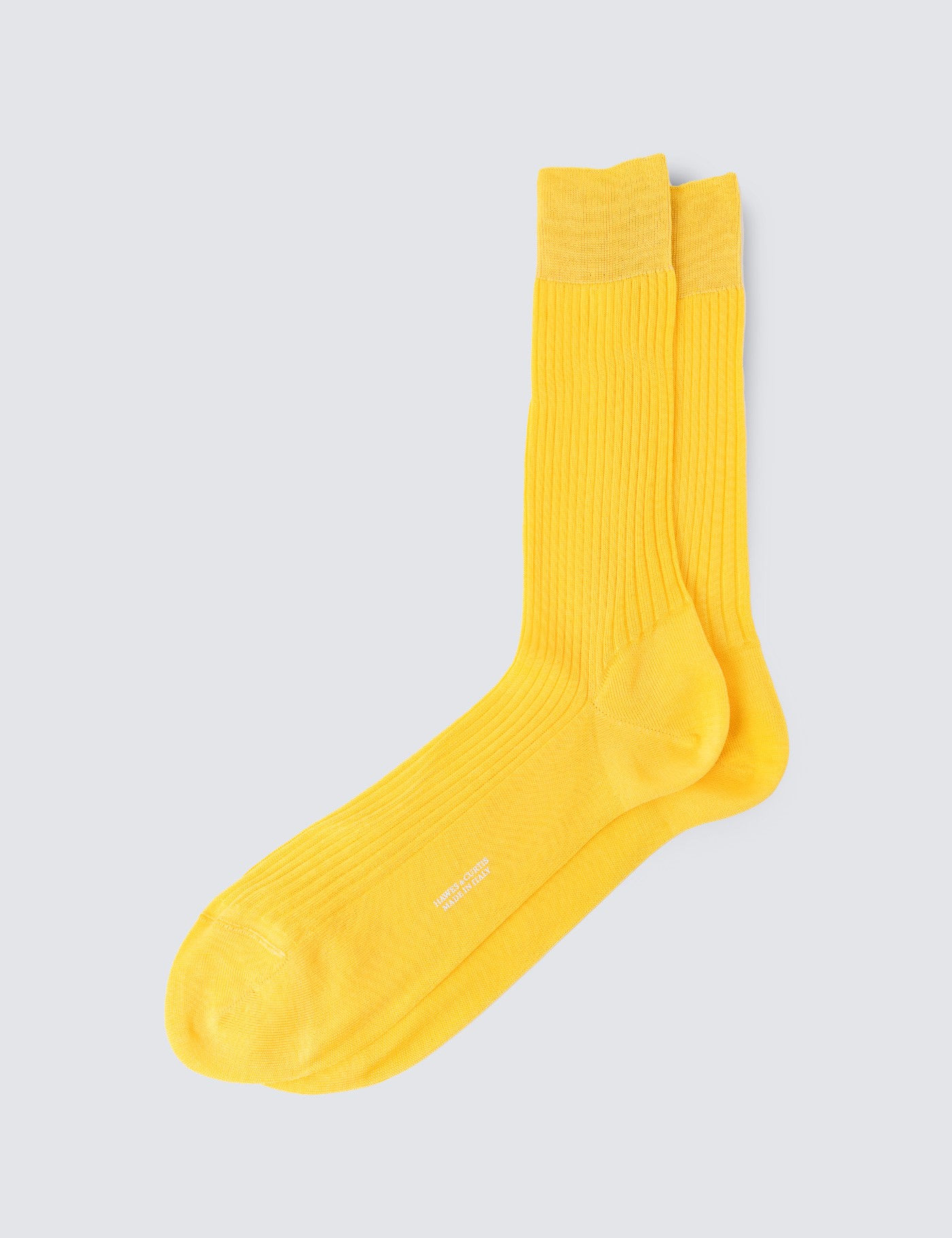 Men's Yellow Plain Ribbed Cotton Socks | Hawes & Curtis