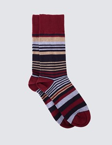Men's Wine & Navy Stripe Cotton Rich Socks