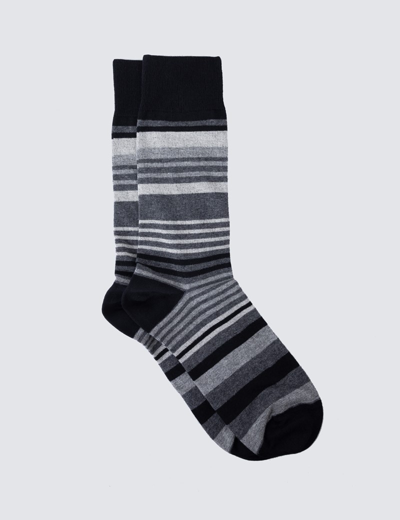 Men's Grey & Black Multi Stripe Cotton Rich Socks