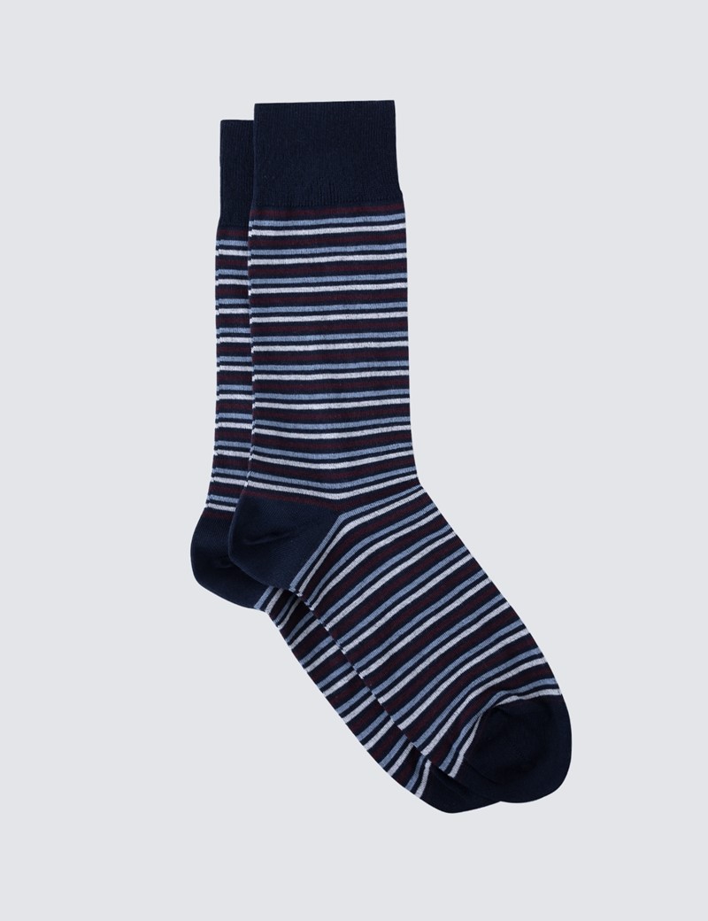 Men's Navy & Wine Multi Stripe Cotton Rich Socks