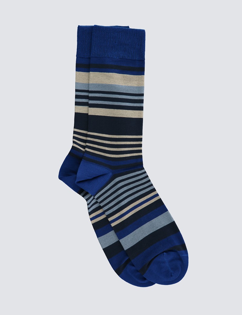 Men's Navy & Blue Stripe Cotton Rich Socks