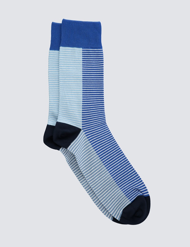 Men's Blue & Light Blue Fine Stripe Cotton Rich Socks