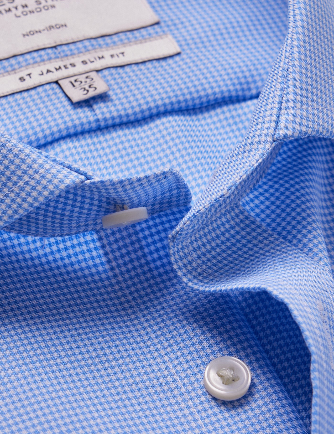 & Slim Fit Blue & Dogtooth Twill Non Iron Shirt 18" collar 38" sleeve