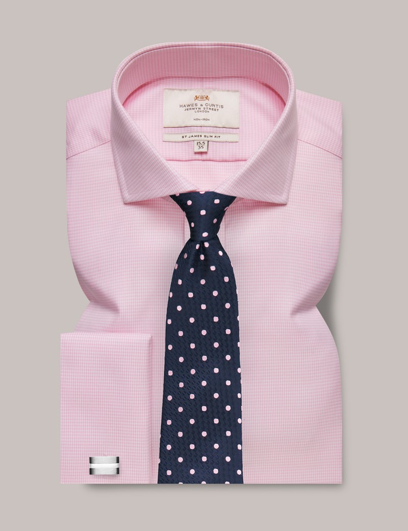 Men's Non-Iron Pink & White Dogtooth Slim Shirt - Windsor Collar ...