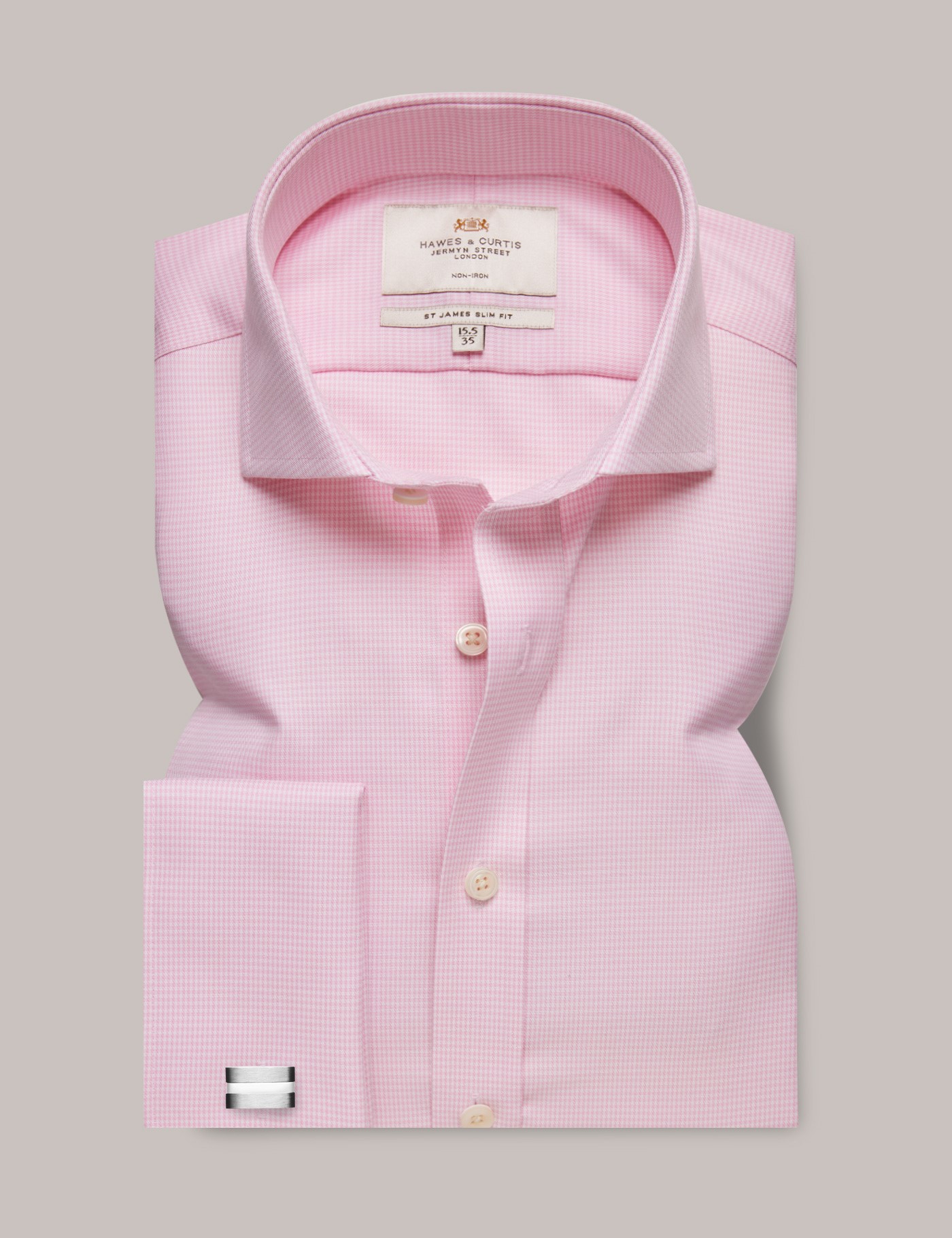 Men's Non-Iron Pink & White Dogtooth Slim Fit Shirt with Windsor Collar ...