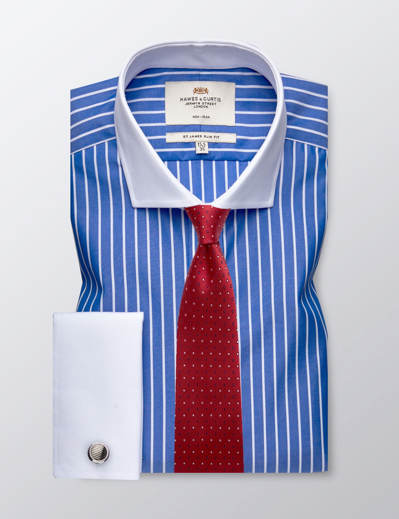 Men's Formal Royal Blue & White Tonal Stripe Slim Fit Shirt - Double