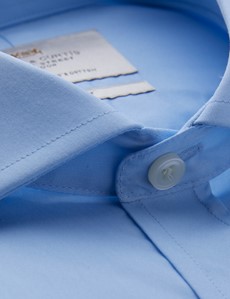 Men's Business Blue Poplin Slim Fit Shirt - Windsor Collar - Double Cuff - Easy Iron