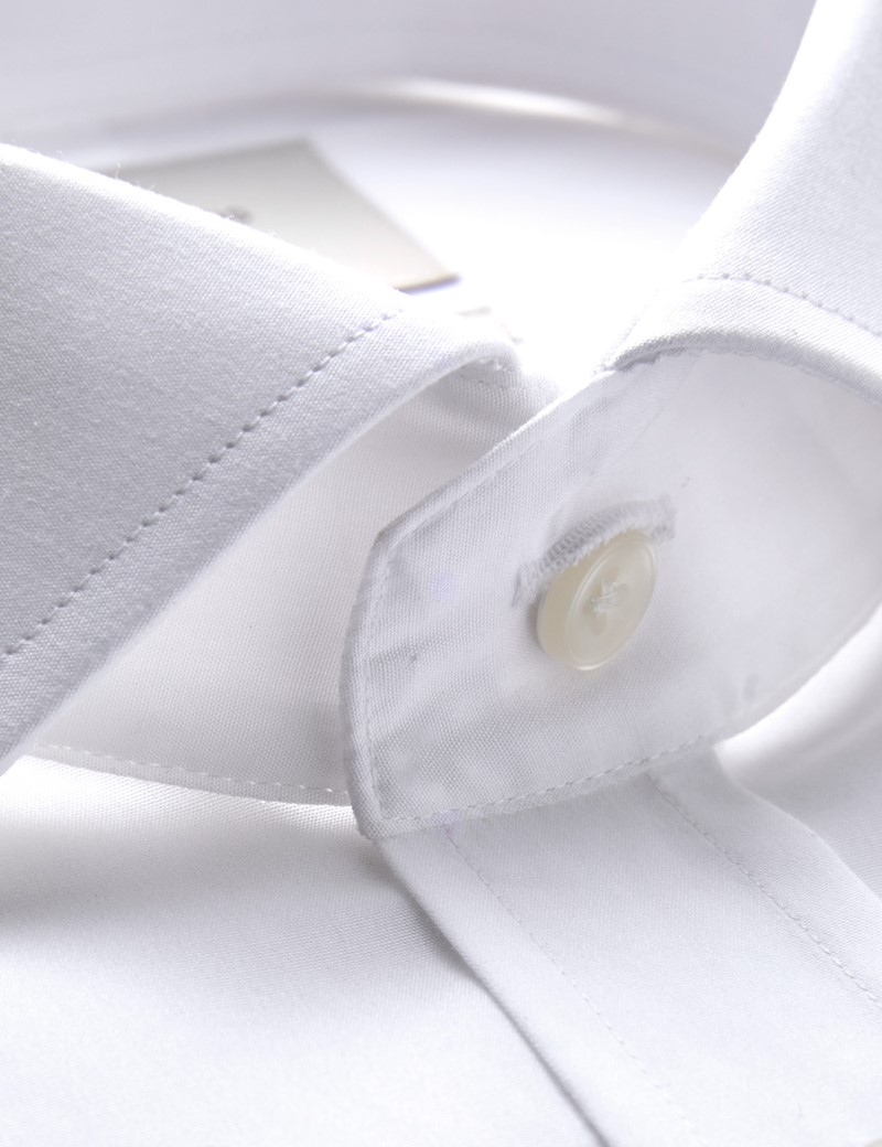 Easy Iron White Poplin Relaxed Slim Fit Shirt With Windsor Collar - Double Cuffs
