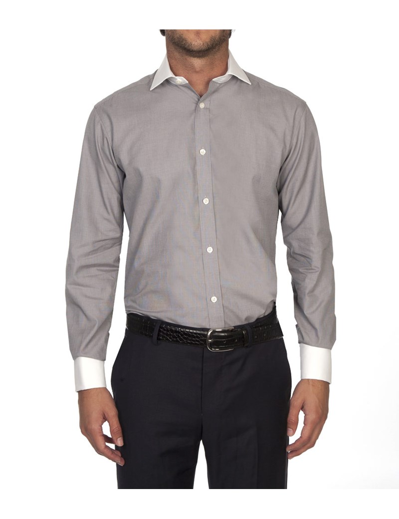 Men's Plain Grey End on End Slim Fit Dress Shirt With Contrast Collar ...
