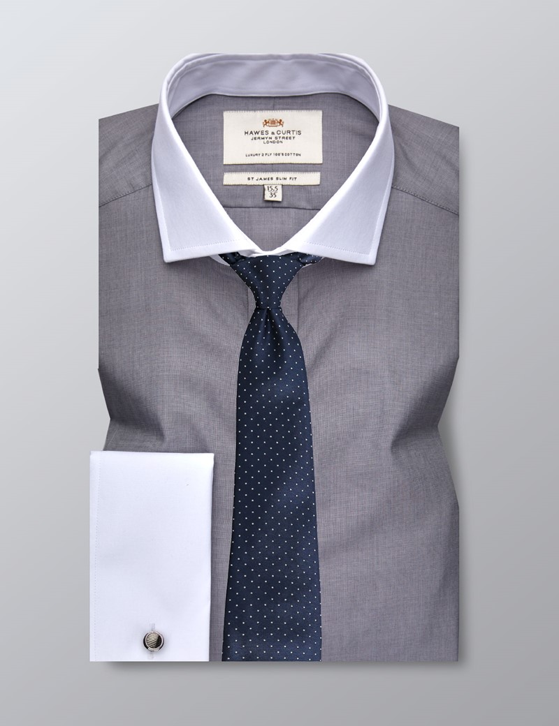 Men's Formal Grey End On End Slim Fit Shirt - Double Cuff - Windsor ...