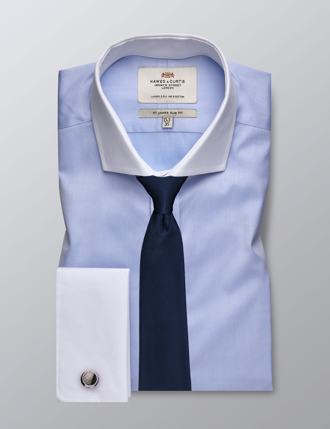 Men's Formal Blue Fine Twill Slim Fit Shirt - Double Cuff - Windsor ...