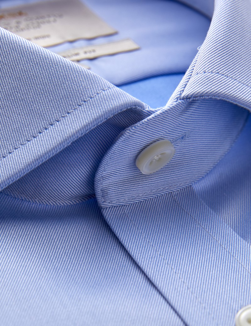 Men's Business Blue Twill Slim Fit Shirt with Windsor Collar and Double Cuffs - Non Iron