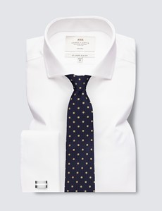 Non Iron White Twill Slim Fit Shirt With Windsor Collar - French Cuffs 
