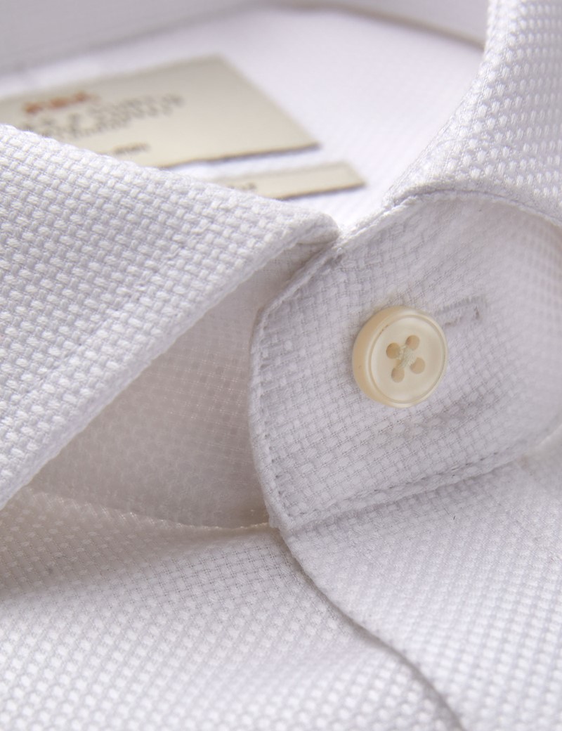 Men's Business White Fabric Interest Slim Fit Shirt - Double Cuff - Non Iron
