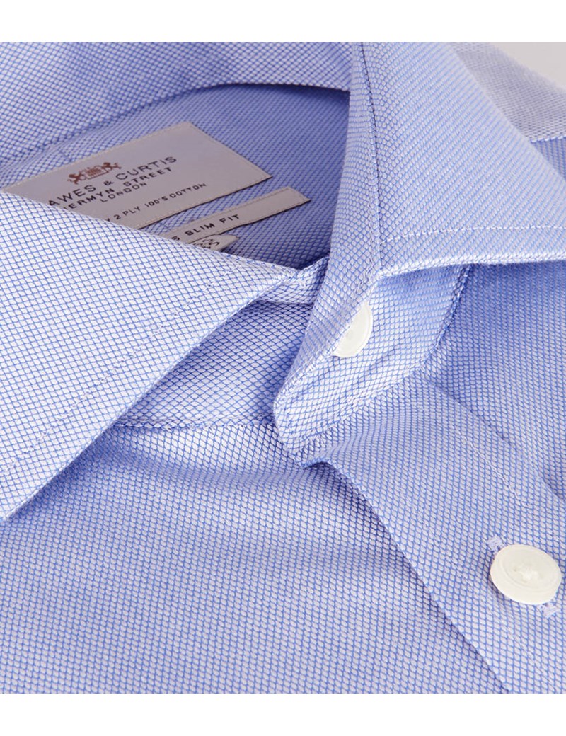 Men's Formal Blue Pique Slim Fit Shirt - Windsor Collar - Double Cuff ...