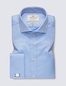 Business Hemd – Slim Fit – Haifisch Kragen – Piqué blau