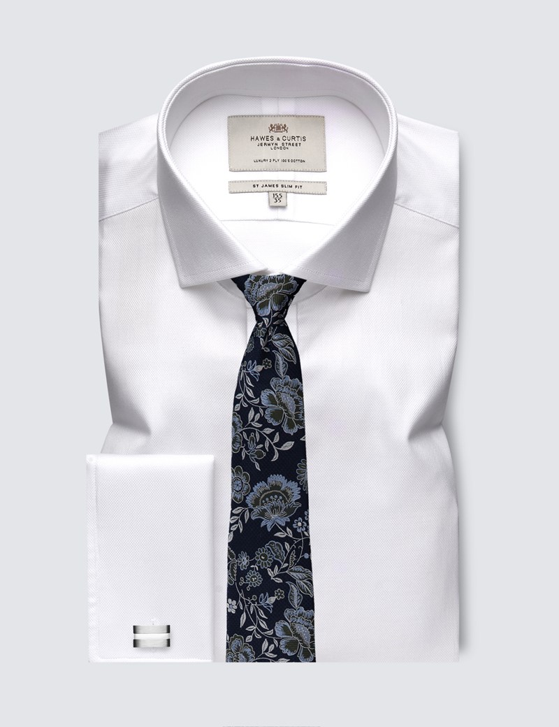 Businesshemd Slim Fit Haifisch Kragen Pique Weiss Hawes Curtis