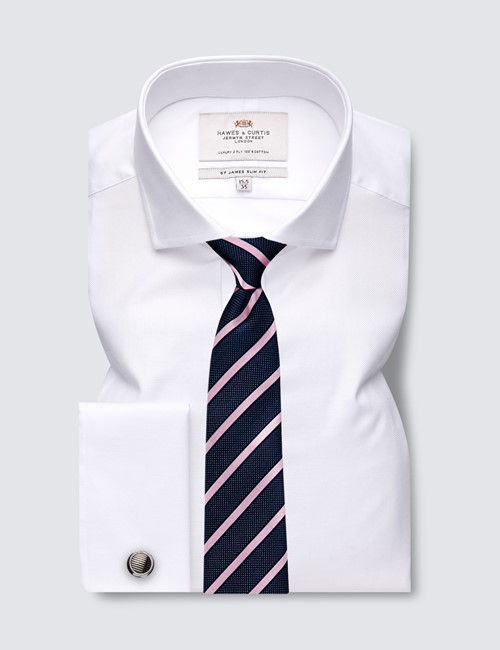 White Oxford Slim Fit Shirt with Windsor Collar - Double Cuffs