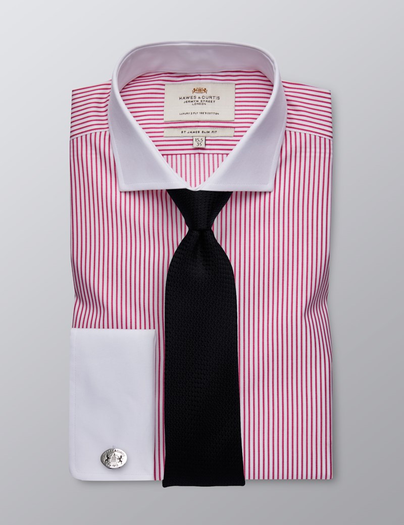 Men's Dress White & Fuchsia Stripe Slim Fit Shirt - Windsor Collar ...