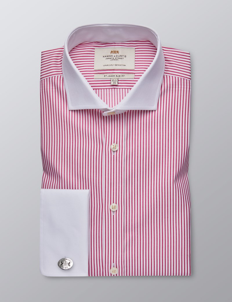 Men's Dress White & Fuchsia Stripe Slim Fit Shirt - Windsor Collar ...