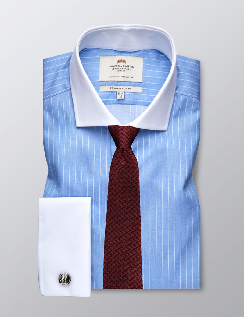 blue and white striped formal shirt