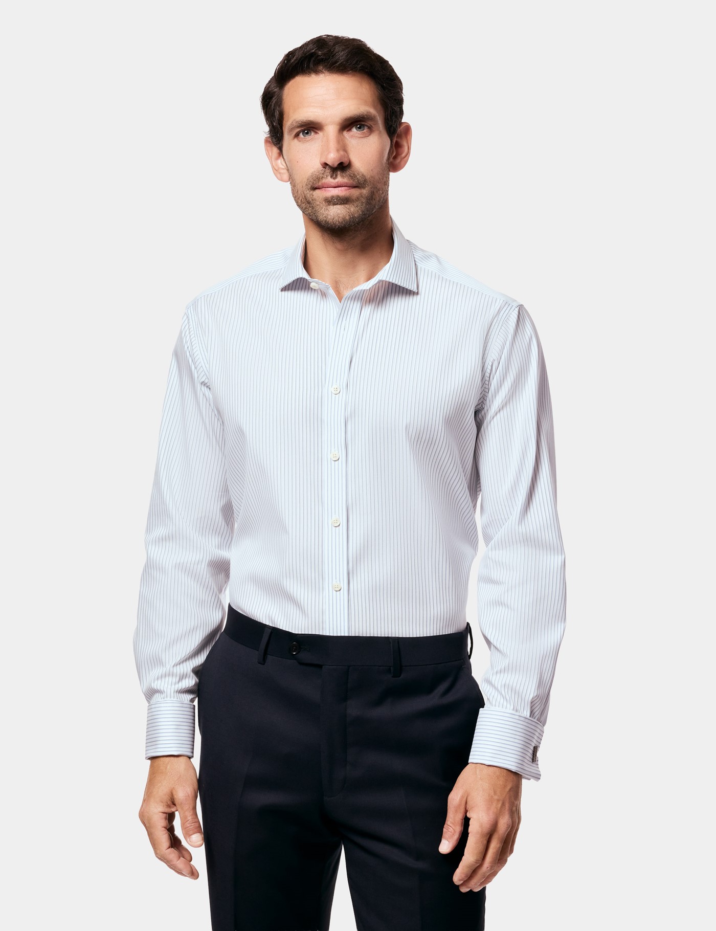 Hawes & Curtis Slim Blue & White Stripe Non-Iron Shirt Size: 16" collar, 36" sleeve