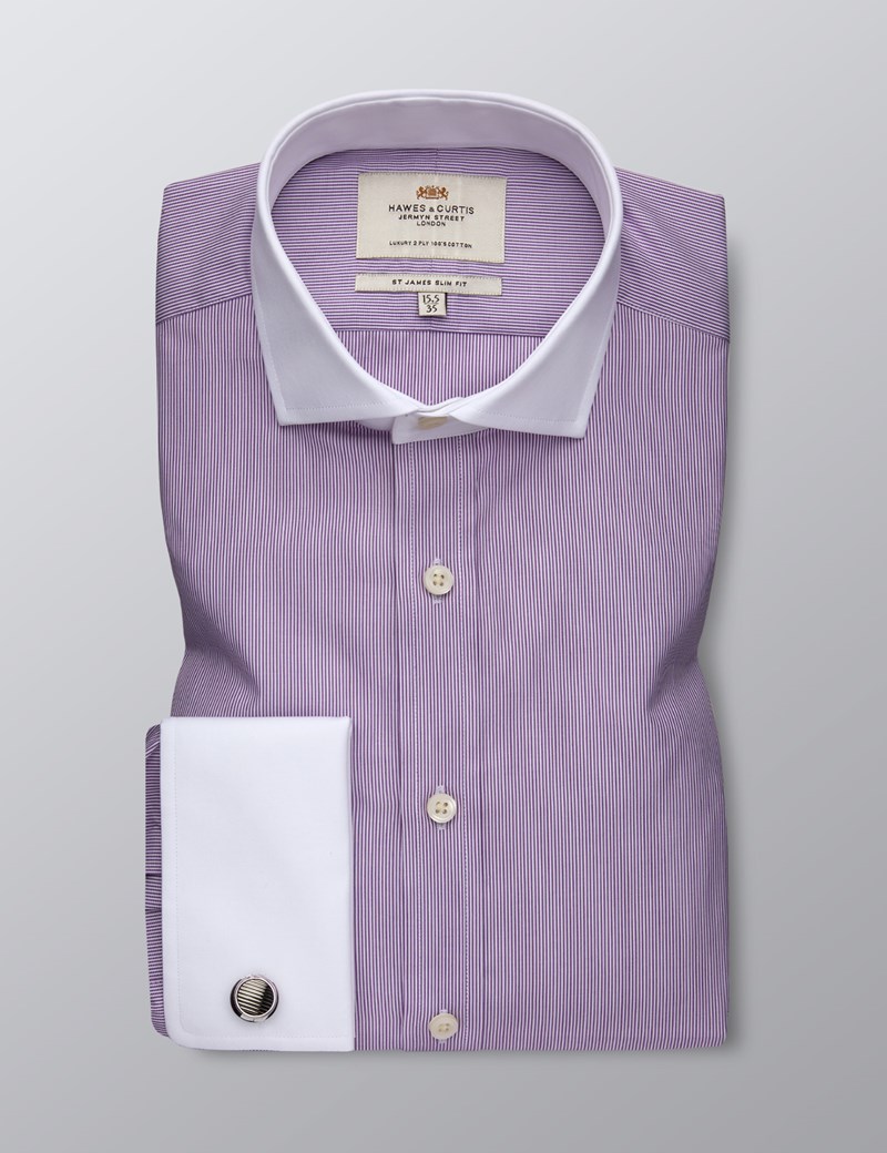 Men's Dress Purple & White Fine Stripe Slim Fit Shirt - French Cuff ...