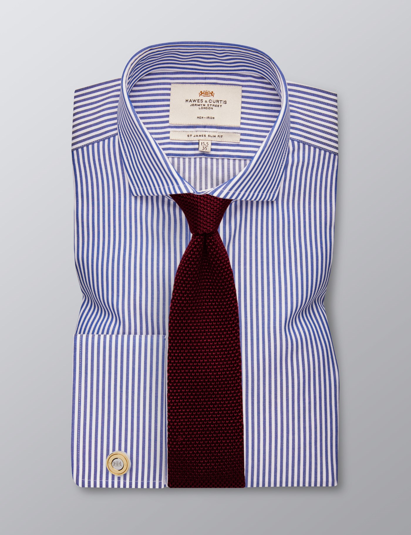 Men's Formal Navy & White Stripe Slim Fit Shirt - Double Cuff - Windsor ...