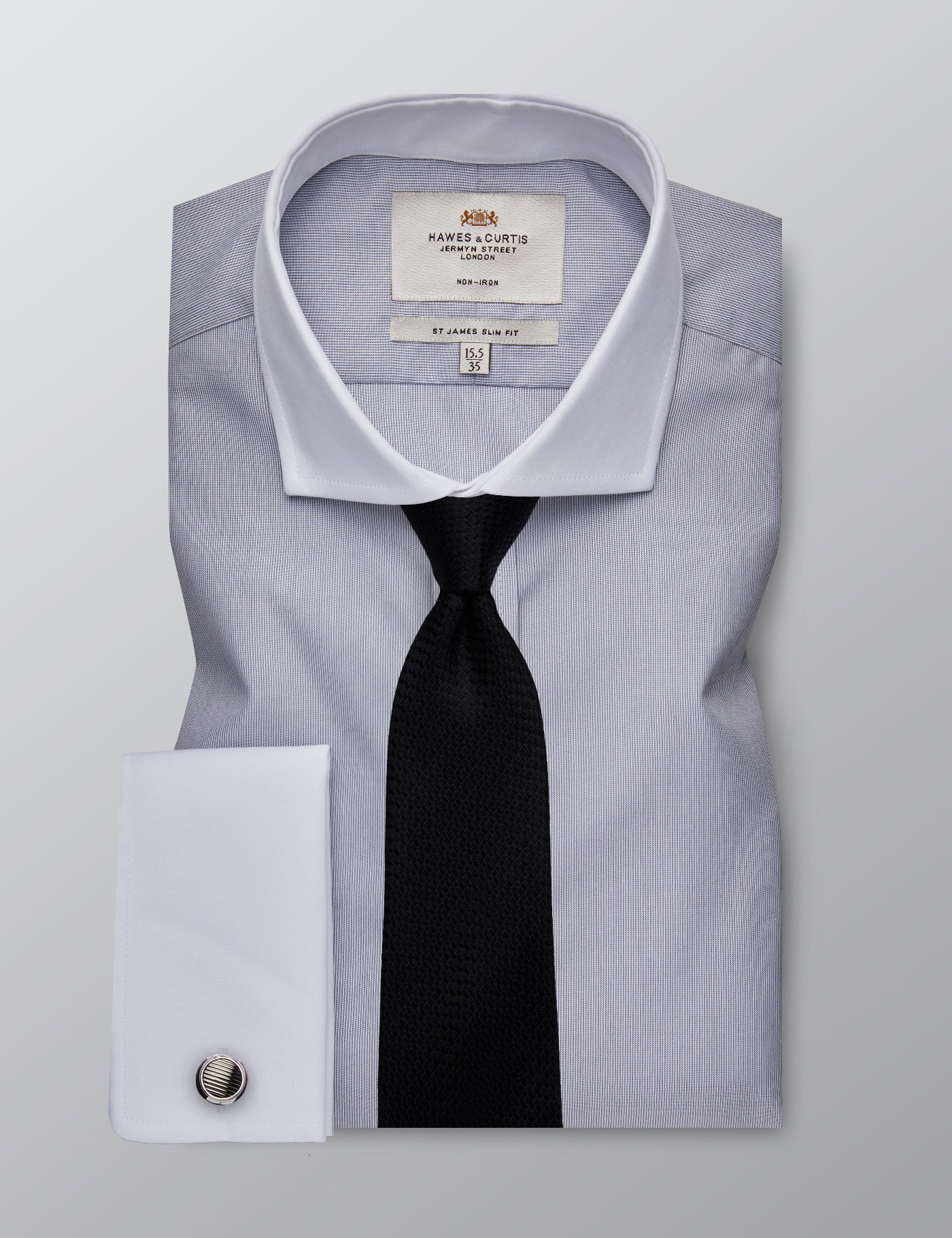 Men's Dress Grey & White Fine Stripe Slim Fit Shirt - French Cuff ...