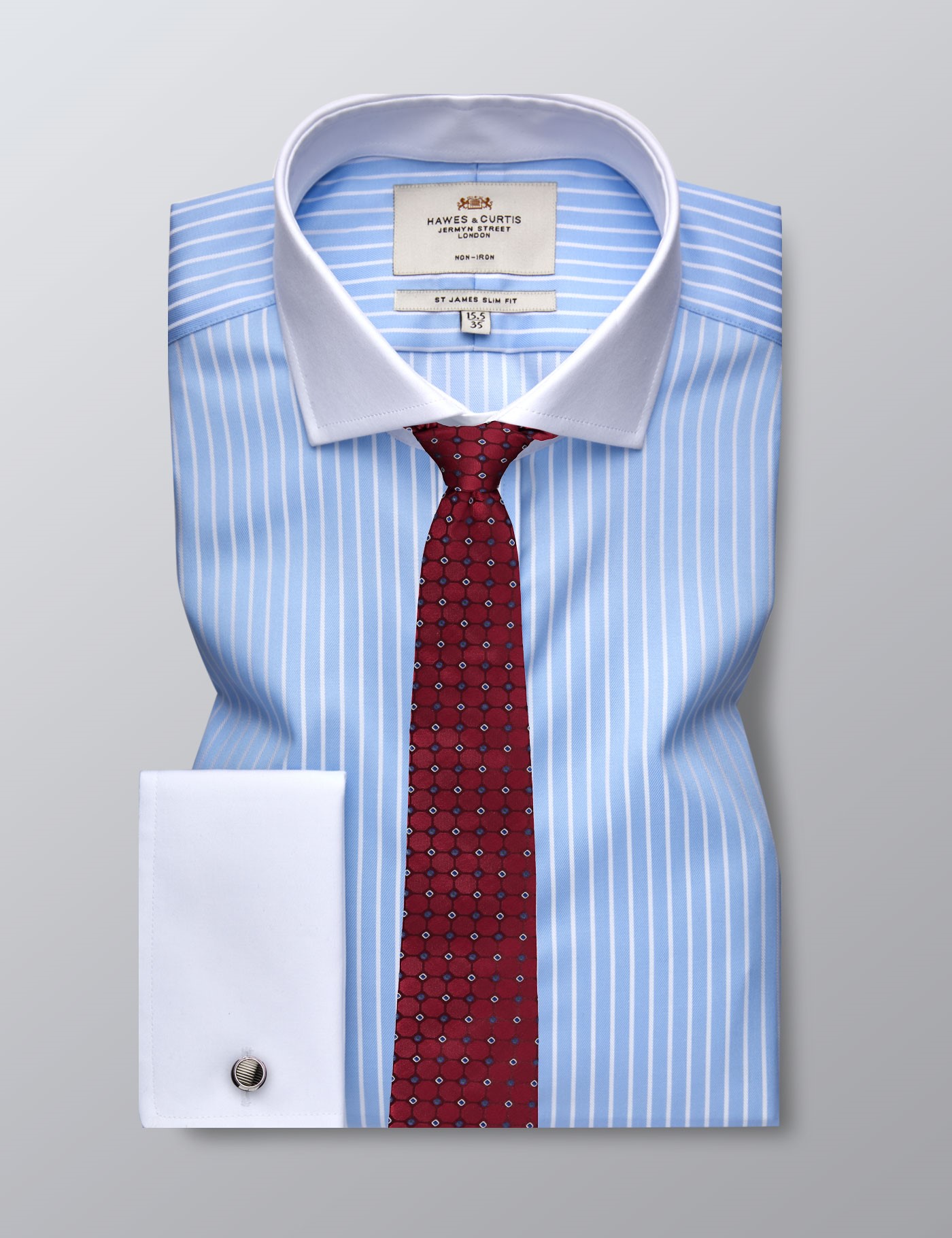 Men's Formal Light Blue & White Stripe Slim Fit Shirt
