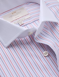 Men's Formal Red & Navy Multi Stripe Slim Fit Shirt with White Collar and Cuff - Double Cuff - Non Iron
