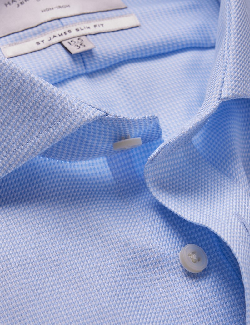 Men's Non-Iron Blue & White Fabric Interest Slim Shirt - Windsor Collar ...