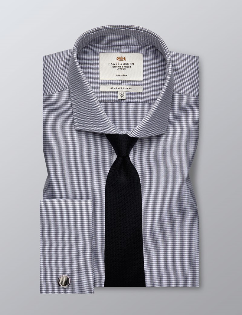 Men's Dress Grey Dogstooth Slim Fit Shirt - French Cuff - Windsor ...