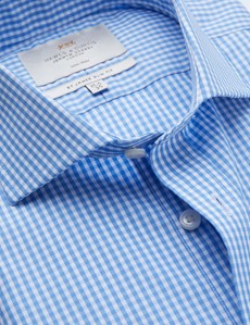 Non Iron Blue & White Gingham Check Slim Fit Shirt with Windsor Collar 