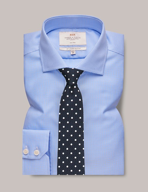 Bügelfreies Businesshemd – Slim Fit – Windsorkragen – Blau Weiß Hahnentritt