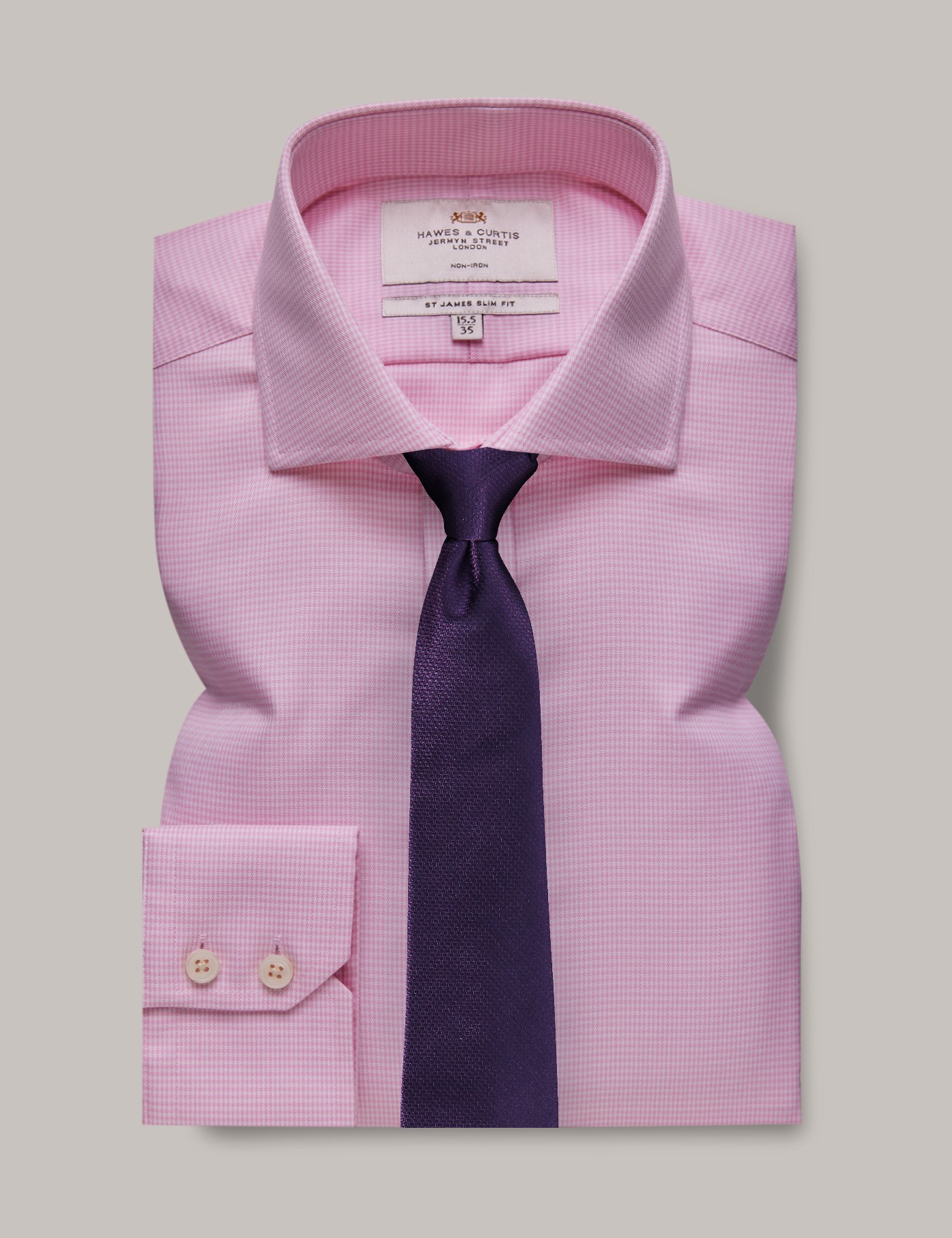 Men's Non-Iron Pink & White Dogtooth Slim Fit Shirt With Windsor Collar ...