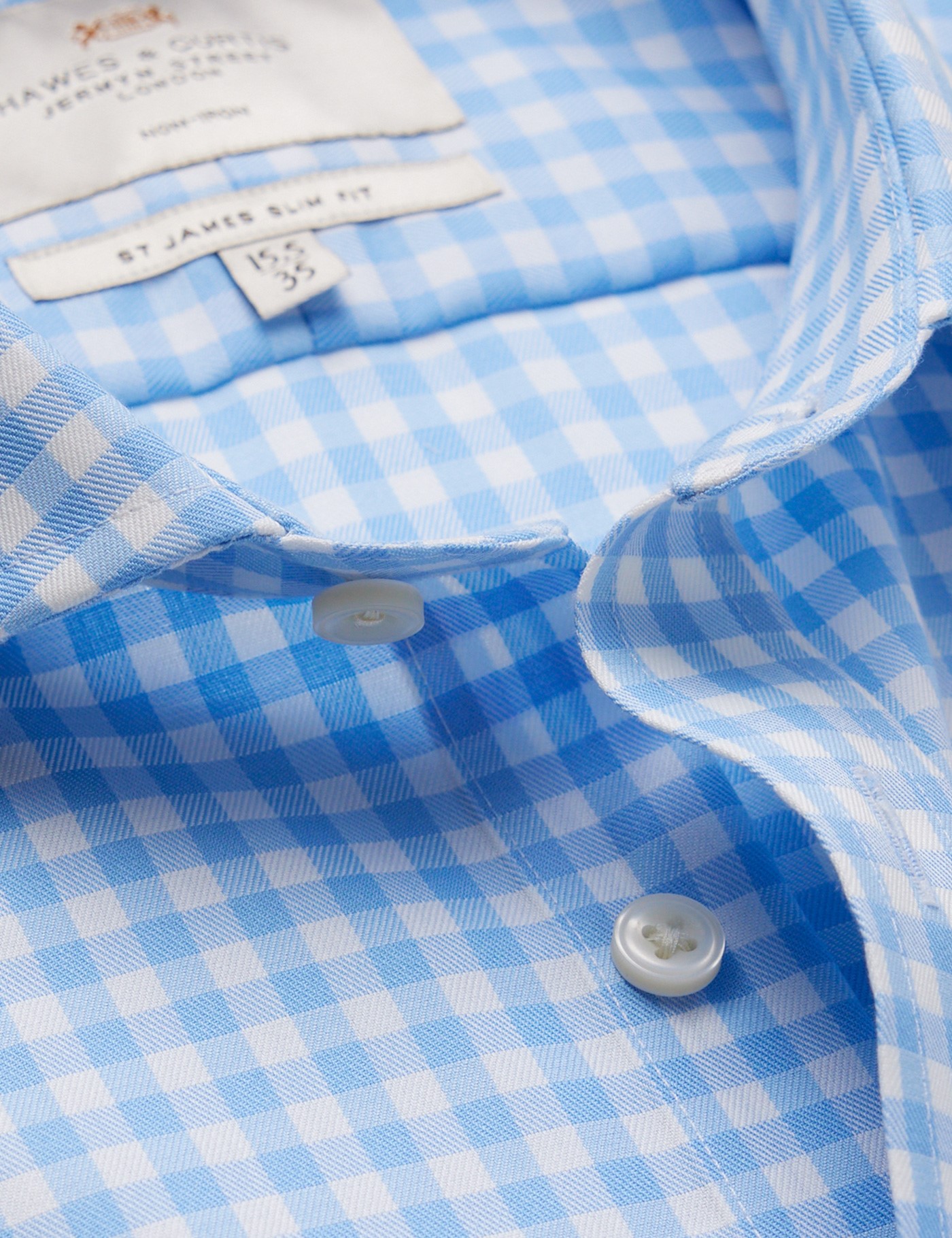 Non Iron Blue & White Large Check Relaxed Slim Fit Shirt With Windsor ...