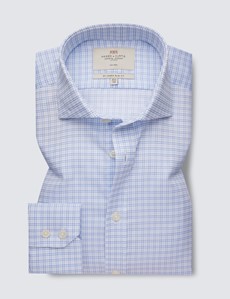Non Iron Blue & White Multi Check Relaxed Slim Fit Shirt With Windsor Collar - Single Cuffs